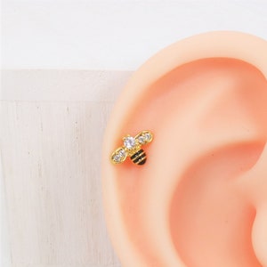 Tiny Bee cartilage earrings Stud earring minimalist piercing jewelry Helix earring rook earring conch earring gift 16g stud dainty piercing
