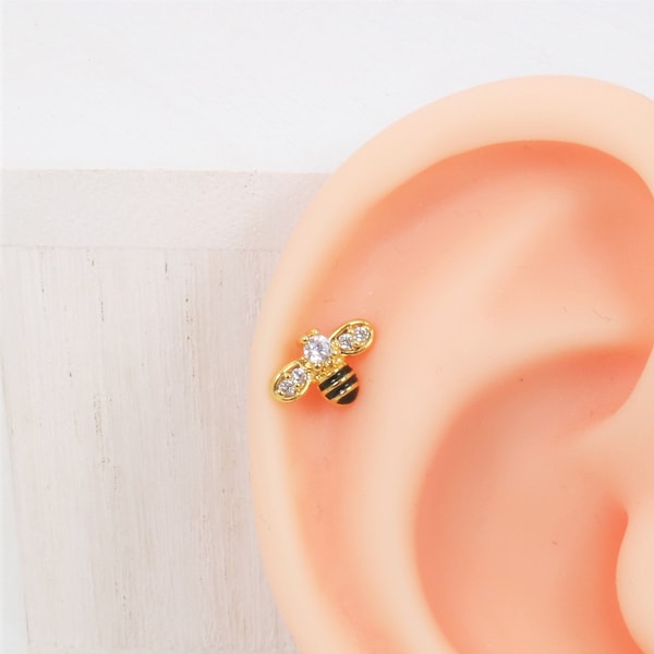 Tiny Bumble Bee Stud Earring Cartilage earring Helix earring Daith Labret Conch earring Helix earrings Rook Piercing Flat back earring