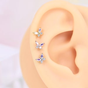 Delicate Butterfly Earring Stud Piercings Tragus Rook Helix Conch Flat back Cartilage ear jewelry gift 16g 20g titanium labret minimalist
