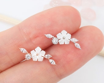 Shell Flower Ear Climber Stud: 16g/20g Helix, Tragus Piercing titanium Conch Cartilage
