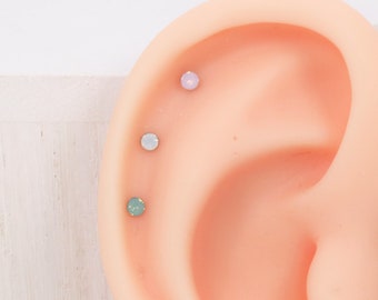 2.5mm Tiny Moonstone Stud Earring Helix Cartilage Conch Piercing Small stud earring Tiny studs Dainty Minimalist