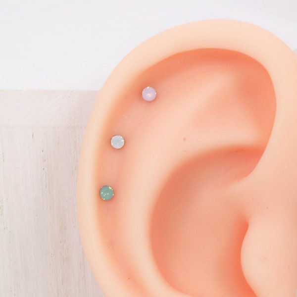 2.5mm Tiny Moonstone Stud Earring Helix Cartilage Conch Piercing Small stud earring Tiny studs Dainty Minimalist