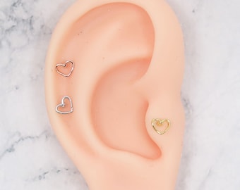 Tiny Heart Lined Thin Small Stud Earring Helix Cartilage Tragus Conch Daith Earrings Rook Piercing