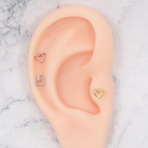 Tiny Heart Lined Thin Small Stud Earring Helix Cartilage Tragus Conch Daith Earrings Rook Piercing