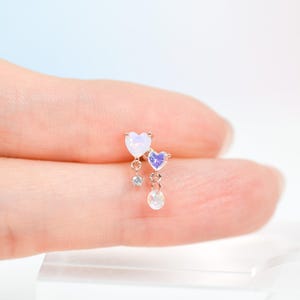 Pendiente de cartílago con forma de corazón, joyería para trago, pendiente de hélice, pendiente pequeño de caracola, regalo, pendiente de 16 g, piercing delicado minimalista con parte trasera plana pequeña