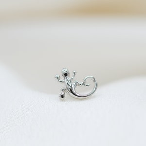 Piercing a forma di lucertola, orecchino, cartilagine, elica, trago, conchiglia, labret piatto, acciaio chirurgico, titanio, regalo, delicato gioiello a forma di rettile, 16 g