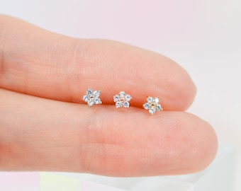 Tiny Flower Stud Earring Tragus piercing Helix Rook Conch Flat back Cartilage Piercing