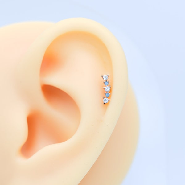 Minimalistic turquoise Point Ear Climber Earring Stud Piercings Tragus Rook Helix Conch Flat back Cartilage Piercing