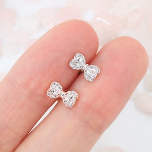 Crystal Ribbon Stud earrings Bow Cartilage Labret Helix Conch Stud piercings ear piercings Flat back dainty cute small minimalist gift 16g