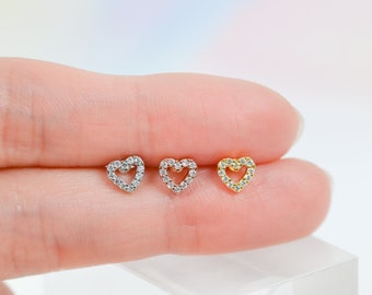 Crystal Heart Ear Piercing Tragus piercing Helix Rook Conch Flat back Cartilage Piercing