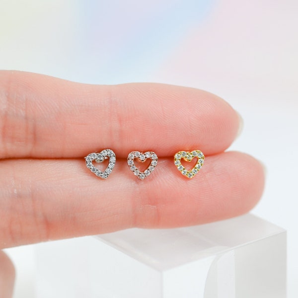 Crystal Heart Ear Piercing Tragus piercing Helix Rook Conch Flat back Cartilage Piercing