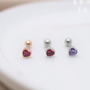 Heart cartilage earrings Stud earring Heart piercing jewelry Helix earring rook earring conch earring earring gift. 16g stud dainty piercing