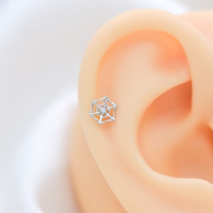 Spider Web Stud Earrings Helix Cartilage Flat back piercings Tragus labret Conch gift halloween 16g titanium ear jewelry 20g minimalist