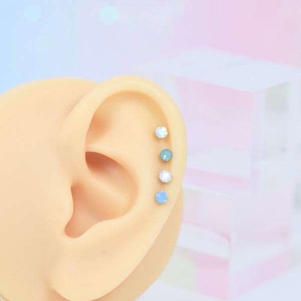 3mm Tiny Moonstone Stud Earring Helix Cartilage Conch Piercing Small stud earring Tiny studs Dainty Minimalist