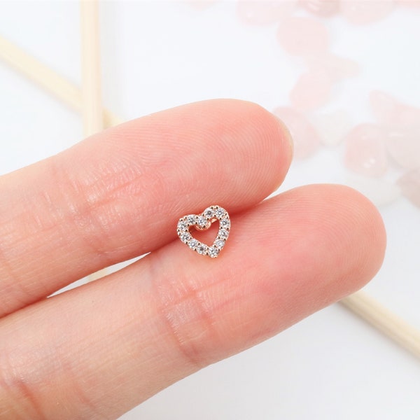 Tiny Crystal Heart Stud Earring Helix earring Cartilage earring Conch earring Daith Piercing Tragus earring Stud Rook piercing