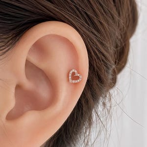 Heart Titanium Cartilage Piercing Earring 16G 20G — Helix Tragus Conch Rook Stud Surgical Steel