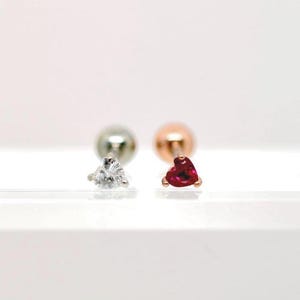 Crystal Heart Ear Piercings Earrings Cartilage helix Tragus Conch Stud Labret Dainty minimalist cute 16g gift jewelry 20g flat back jewelry
