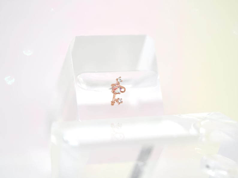 May include: A rose gold key pendant with a flamingo design, adorned with small, sparkling crystals. The key is displayed in a white box, set against a soft, blurred background.