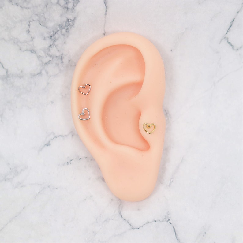 Tiny Heart Lined Thin Small Stud Earring Helix Cartilage Tragus Conch Daith Earrings Rook Piercing 