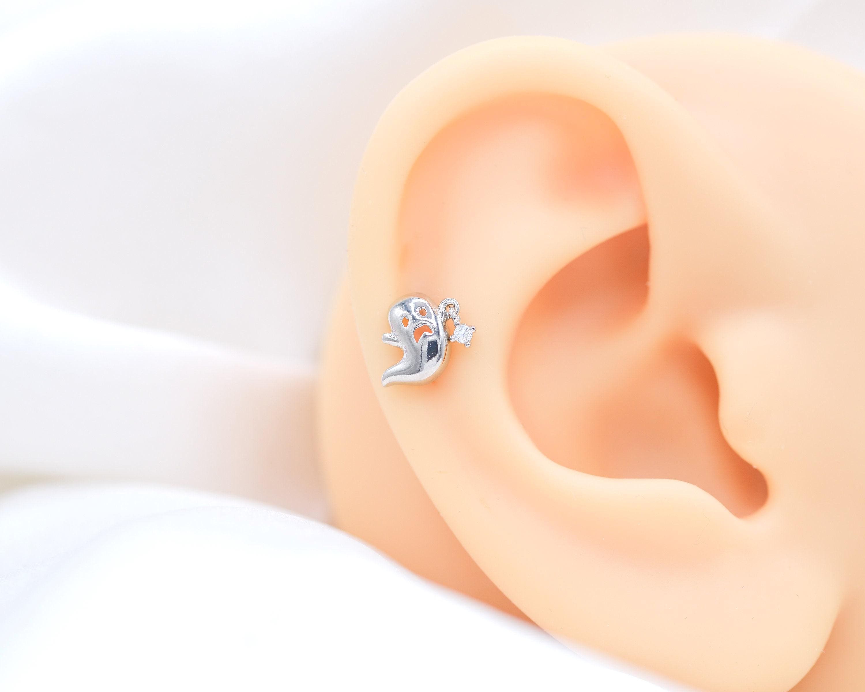 Ghost Stud Earrings Helix Cartilage Flat back Tragus labret Conch halloween gift titanium ear jewelry dainty minimalist stud 16g 20g small