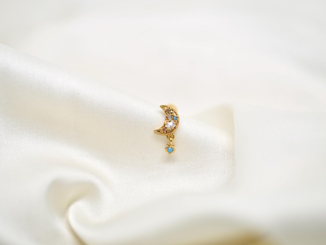 Boho Turquoise Moon Earring Helix Cartilage Conch Tragus Piercing Gift ...