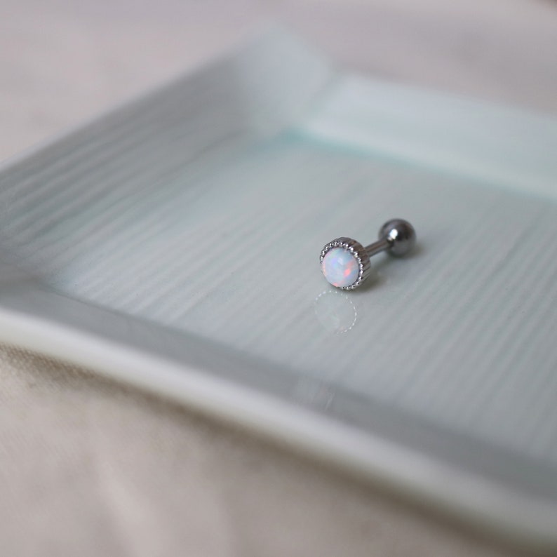 16G White Opal Stud Earring Cartilage Conch Tragus Helix Piercing