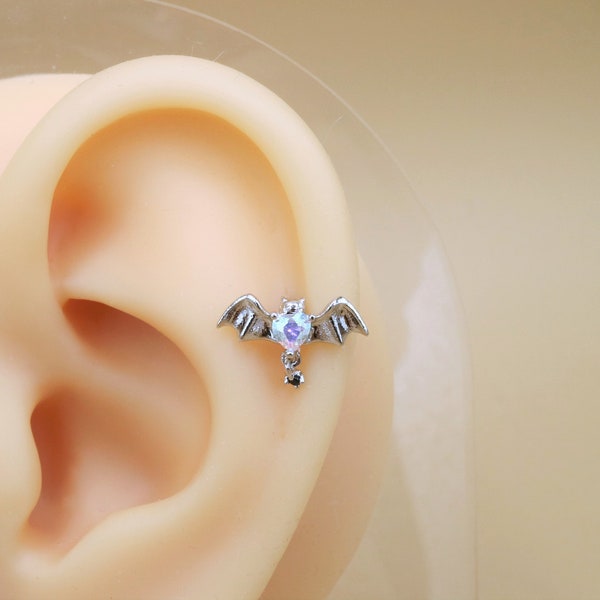 AB Crystal Bat Stud Earring, Conch Piercing (16G)