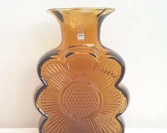 TAMARA ALADIN Rare Amber 1732 "Amuletti" "Amulet" Glass Vase - Finnish Vintage MCM Glass Design from Riihimäen Lasi, Finland