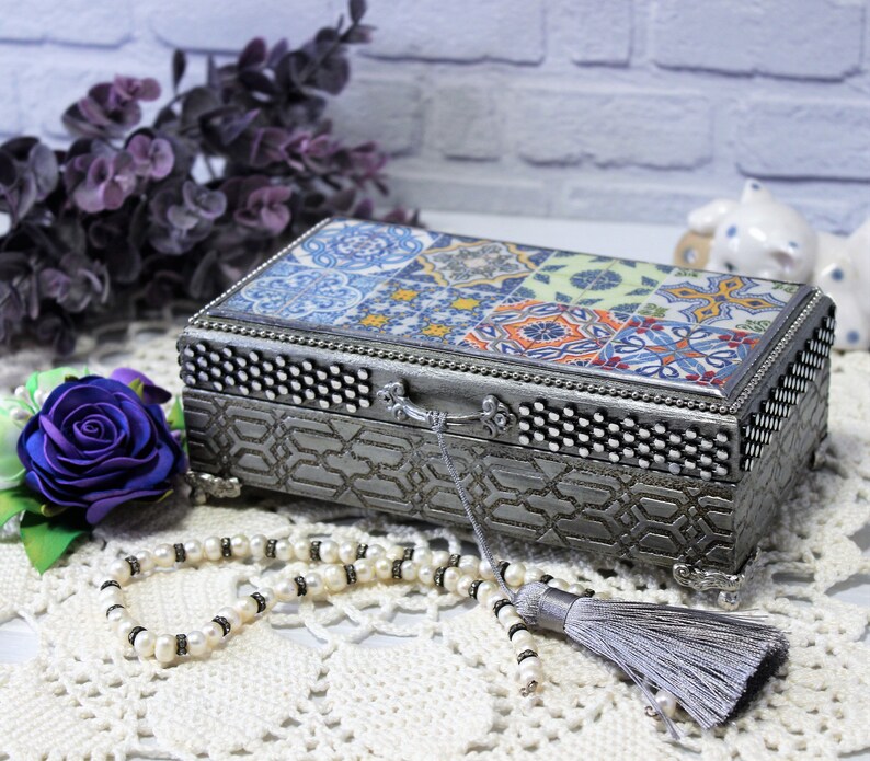 Moroccan jewelry box wooden jewelry box silver Arab jewelry Etsy