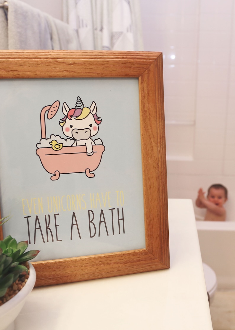 Even Unicorns Have To Take A Bath Printable Unicorn Wall Art Etsy España