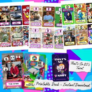 Tarô dos Anos 80 - Baralho de Tarô dos Anos 80 para Imprimir - Estética Retrô | Download Instantâneo em PDF | Cartas de Tarô Digitais Faça Você Mesmo