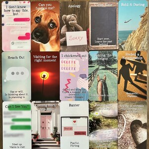 May include: A set of 16 cards with colorful illustrations and text. The cards feature phrases like "Can you forgive me?" and "I chickened out".
