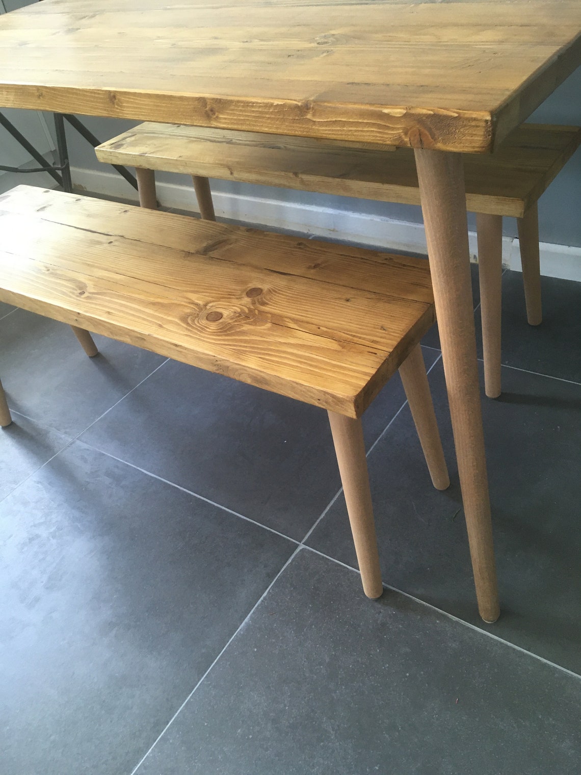 Rustic Table and Bench Set With Danish Tapered Retro Etsy UK