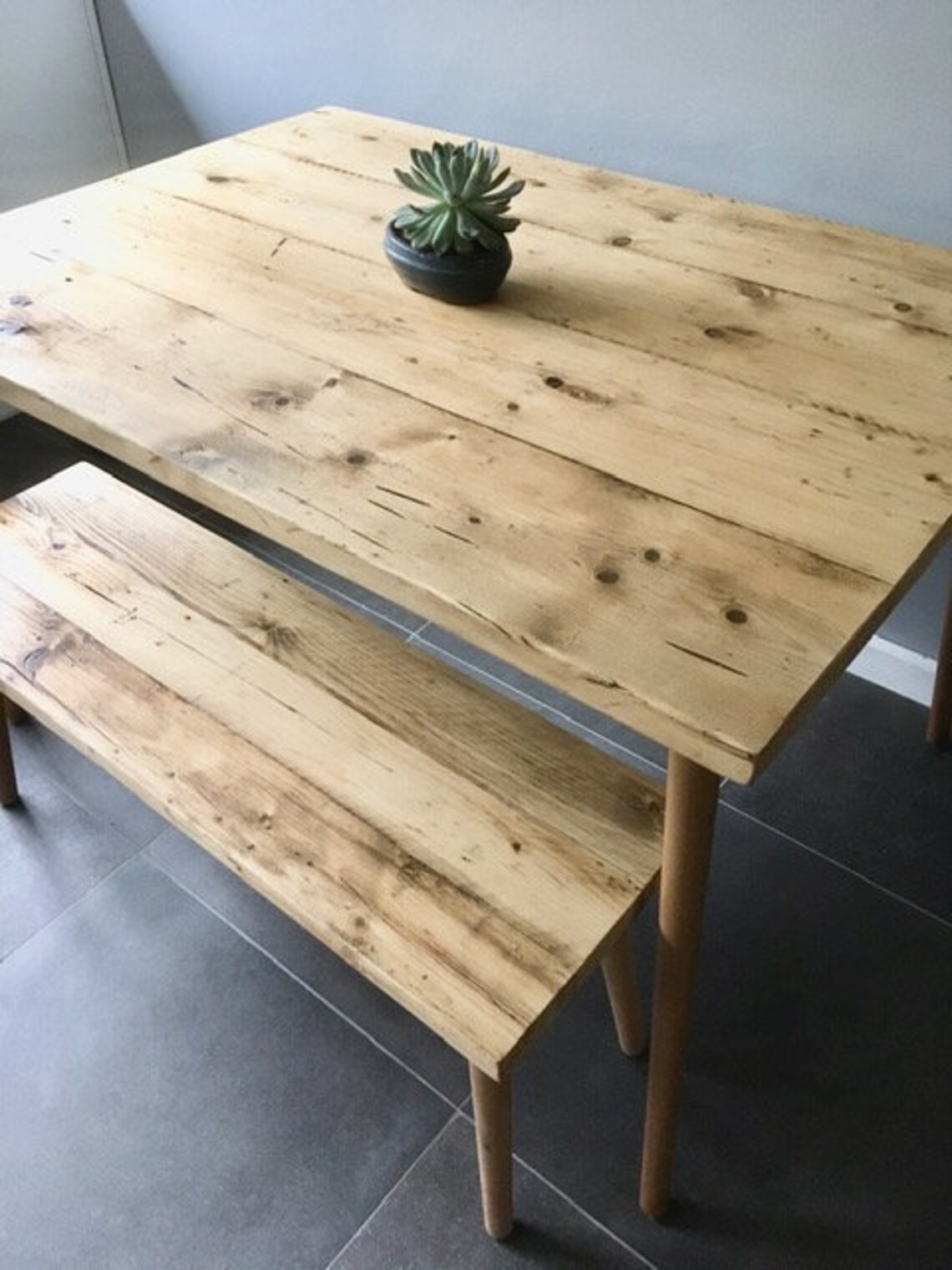 Rustic Table and Bench Set With Danish Tapered Retro Etsy UK