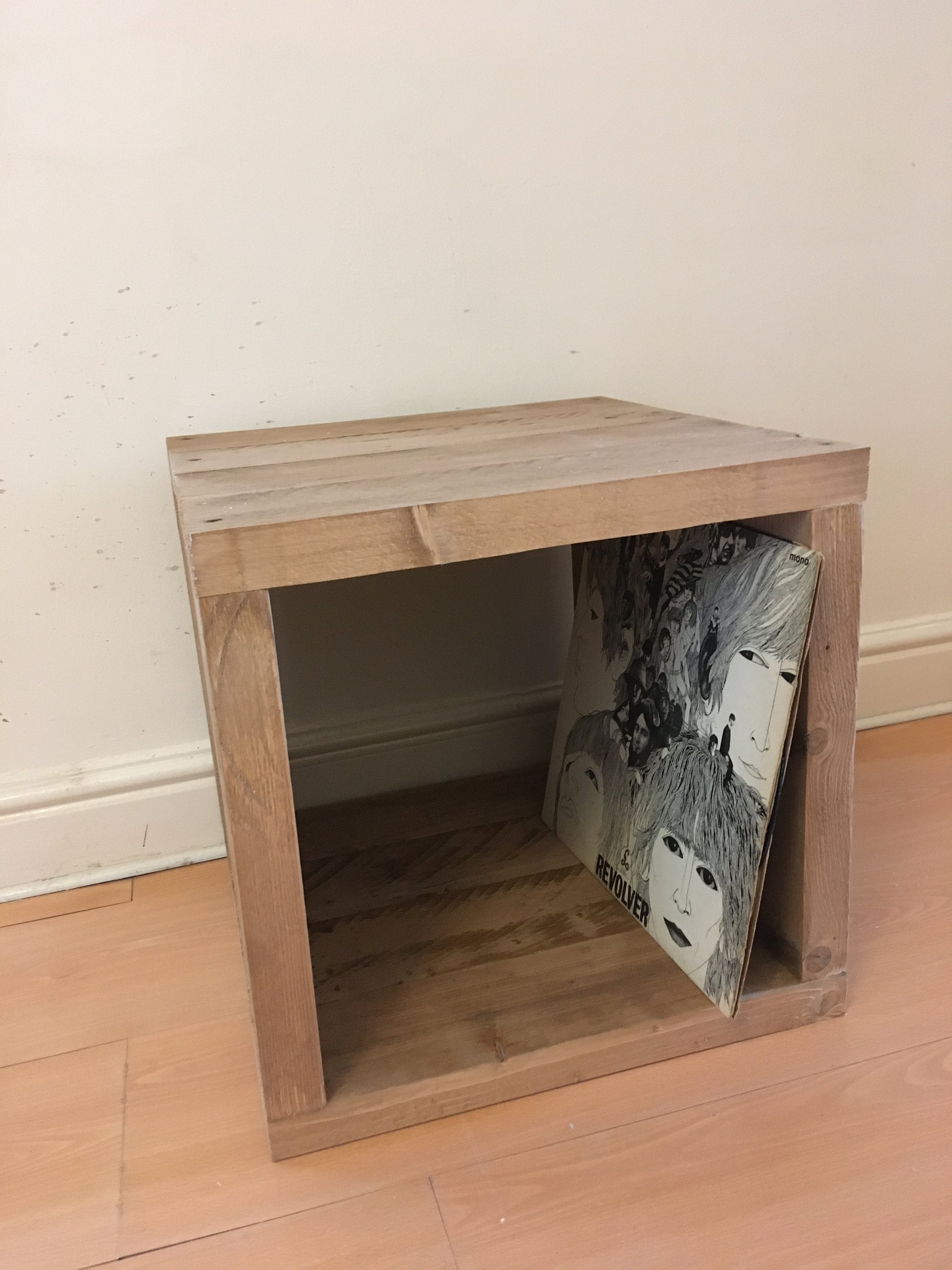 Vinyl Album Record Wooden Storage Cube Rustic Reclaimed Solid Wood