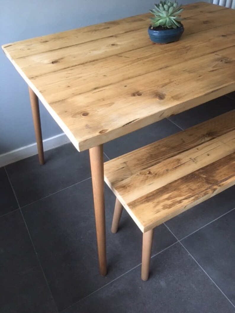 Rustic Table and Bench Set With Danish Tapered Retro Etsy UK