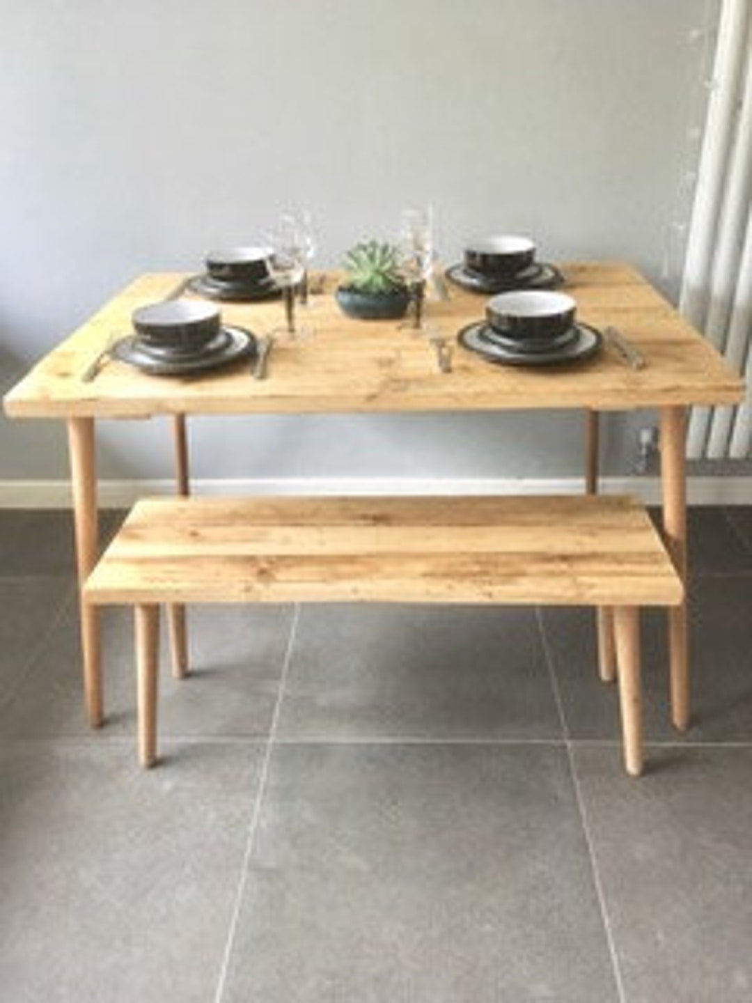 Rustic Table and Bench Set With Danish Tapered Retro Etsy UK