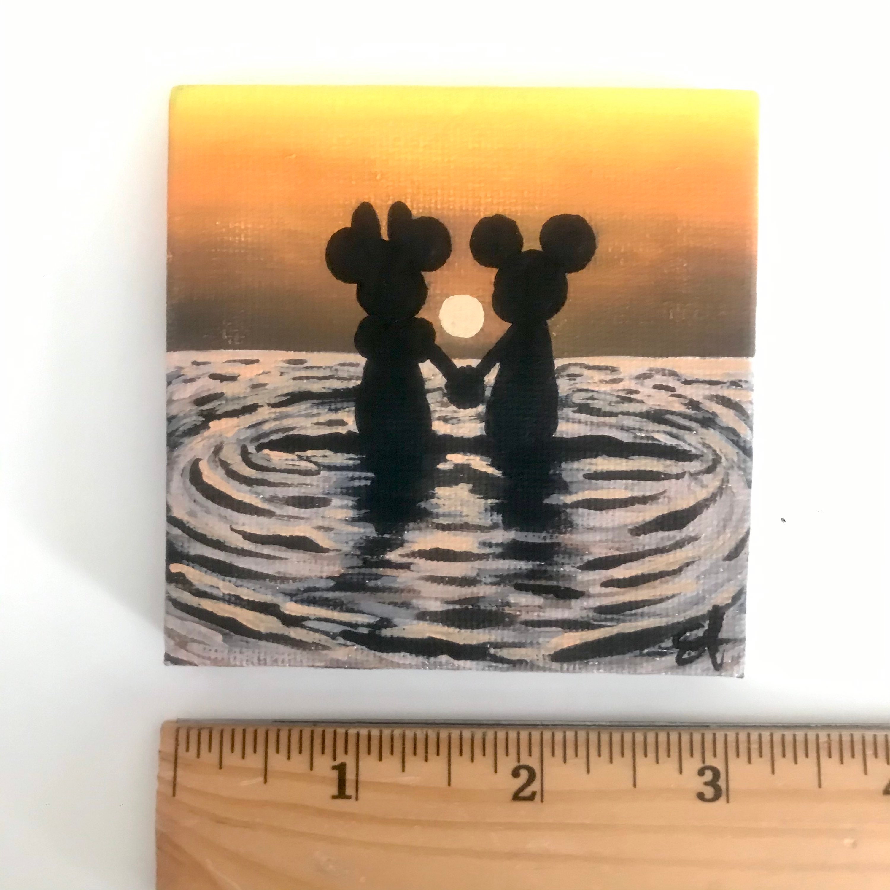 Original Mickey and Minnie Surfing Sunset Painting With