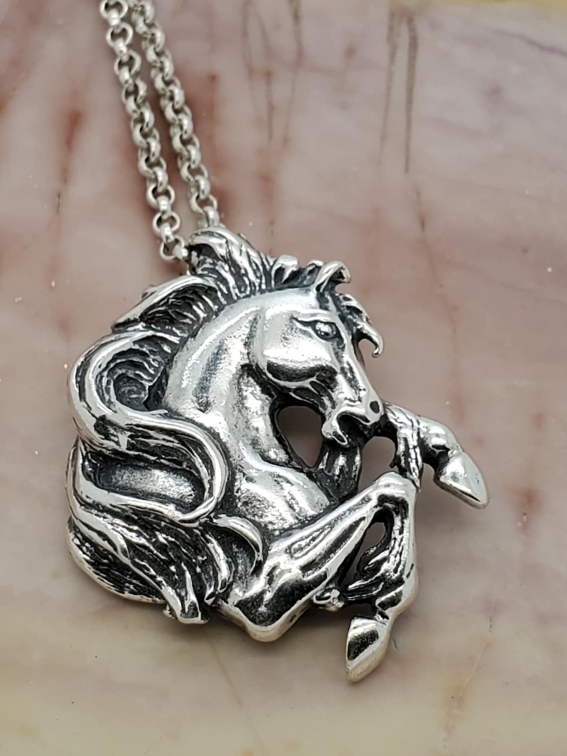 Horse Pendant Silver Silver Rearing Horse Necklace Silver Etsy