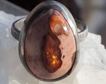 unieke Fire Opal Ring, Opal Ring zilver, Mexicaanse Opal ring, Opal verlovingsring voor vrouwen, jubileumcadeau voor haar, verjaardagscadeau