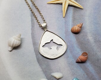 Dolphin Pendant silver whale pendant, unique dolphin pendant for women, ocean necklace, ocean talisman necklace for her, romantic gift