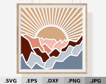 3D Mountain Boho SVG file for Cricut Silhouette. Layered Modern landscape terracotta svg dxf. Multilayer Abstract Mountain SVG. Digital file