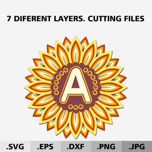 3d Mandala Letter A. 3D Alphabet Sunflower SVG files for Cricut Silhouette. Digital download files for cutting. Layered Monogram Mandala svg