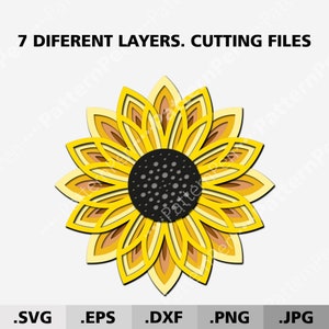 Pliki SVG Shadow box Sunflower 3D Mandala dla Cricut Silhouette. Layered Mandala summer svg. Pliki cyfrowe do cięcia. Prezent na dzień matki svg