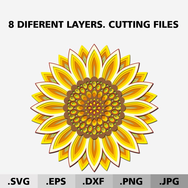 Ukraine Sunflower 3d Mandala SVG files for Cricut. Flower SVG. Layered Mandala Summer svg. Digital files for cutting. Gift Shadowbox