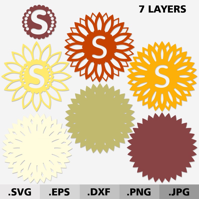 Download Layered Letter S sunflower monogram svg. DXF Alphabet ...