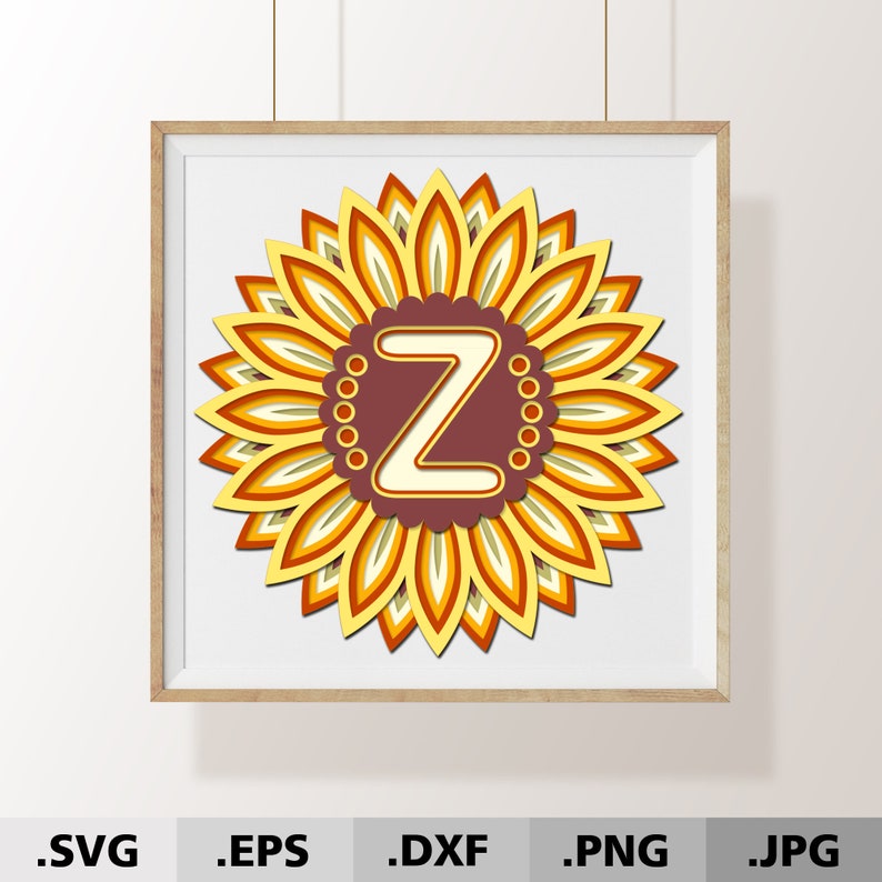 Download 3d Mandala Letter Z. 3D Alphabet Sunflower SVG files for | Etsy