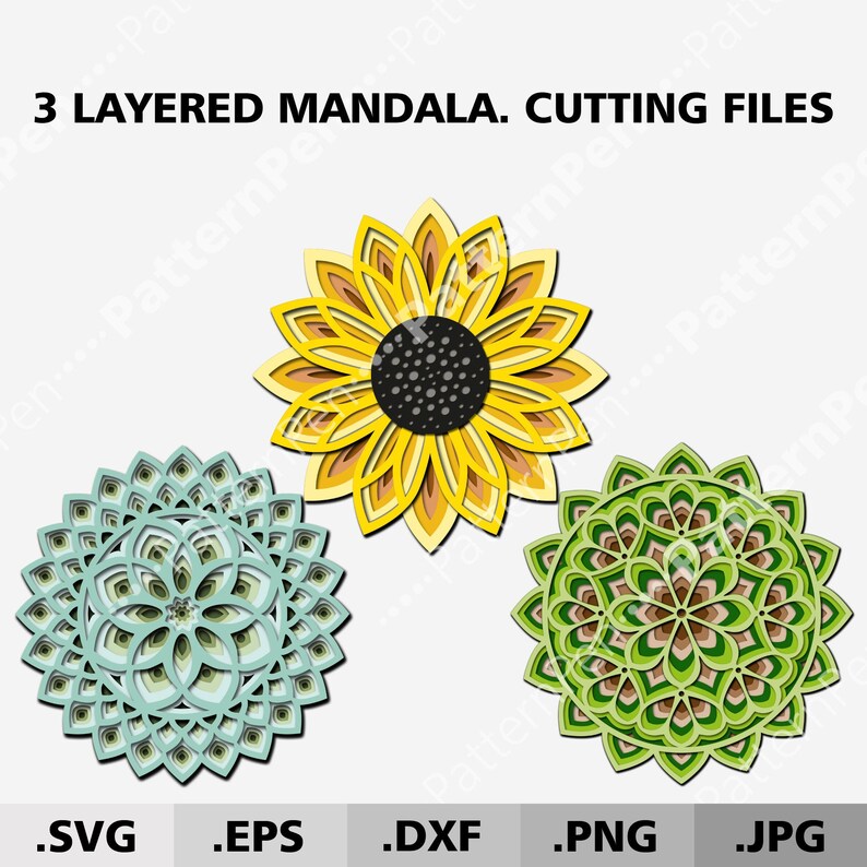 Download 3d Mandala Bundle SVG files for cricut. 3 Layered Mandala ...