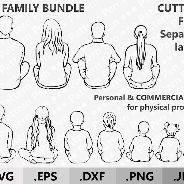 Big Family SVG. Family sitting line art SVG. Parents and Kids clipart. Mother's day gift SVG file for Cricut. Custom family portrait clipart