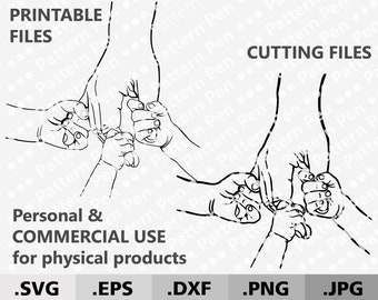 Fathers and 3 Childs hands SVG. Digital download files for cutting Cricut/Silhouette. Living room wall prints. Cut files/print image